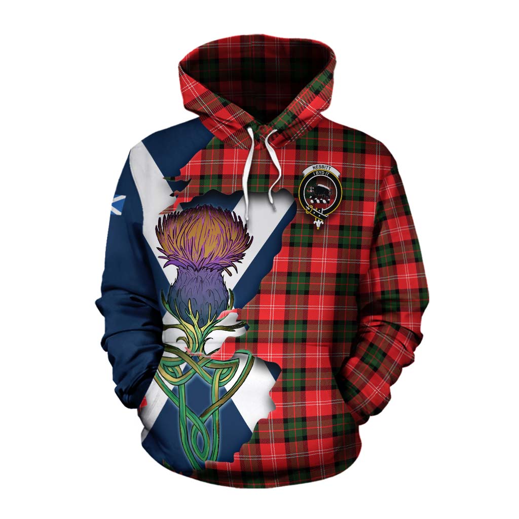 Tartan Vibes Clothing Nesbitt (Nisbet) Tartan Family Crest Cotton Hoodie Scottish Thistle Celtic Inspired