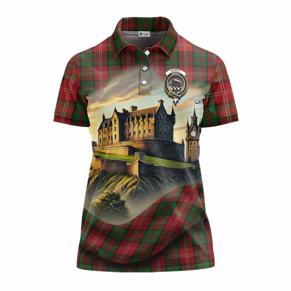 Tartan Vibes Clothing Nesbitt (Nisbet) Tartan Family Crest Women's Polo Shirt with Scottish Ancient Castle Stype