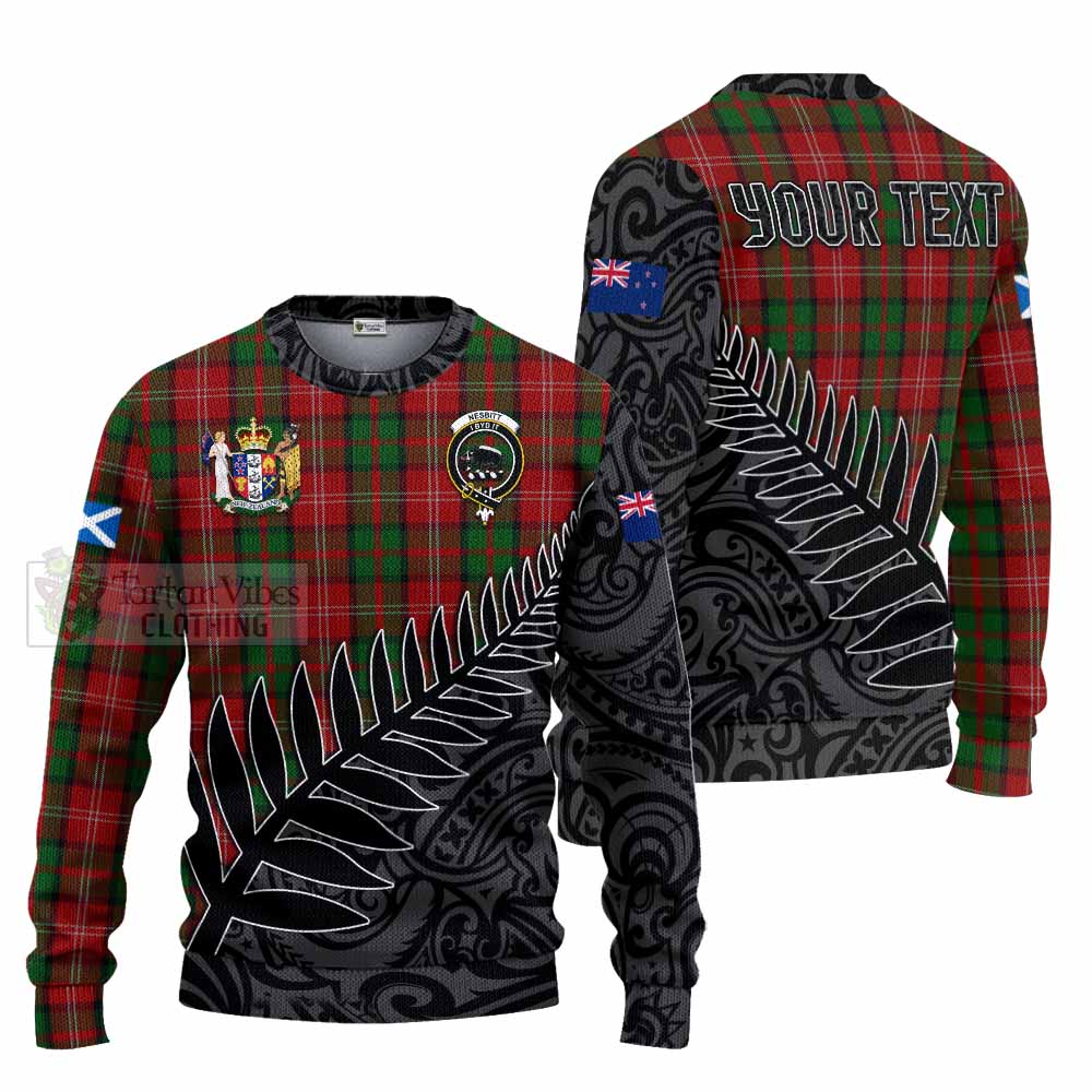 Tartan Vibes Clothing Nesbitt (Nisbet) Crest Tartan Knitted Sweater with New Zealand Silver Fern Half Style