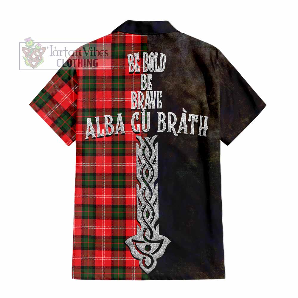 Tartan Vibes Clothing Nesbitt (Nisbet) Tartan Family Crest Short Sleeve Button Shirt Alba Gu Brath Be Brave Lion Ancient Style