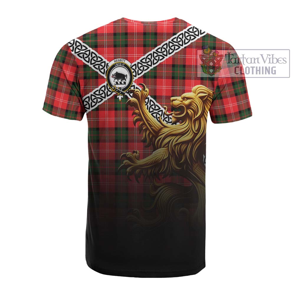 Tartan Vibes Clothing Nesbitt (Nisbet) Crest Tartan Cotton T-shirt with Golden Lion Emblem Celtic Style