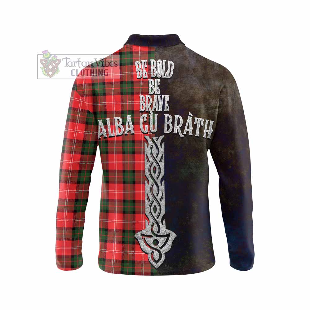 Tartan Vibes Clothing Nesbitt (Nisbet) Tartan Family Crest Long Sleeve Polo Shirt Alba Gu Brath Be Brave Lion Ancient Style