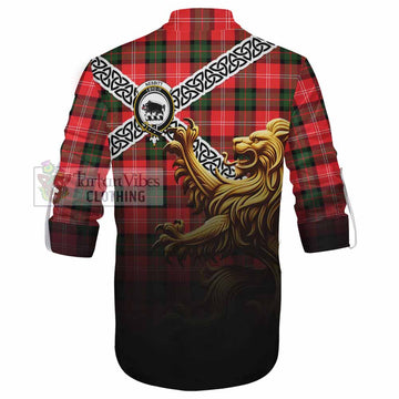Nesbitt (Nisbet) Crest Tartan Ghillie Kilt Shirt with Golden Lion Emblem Celtic Style