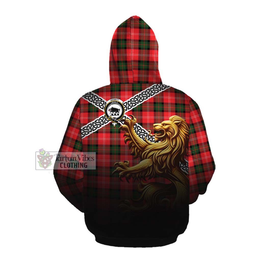 Tartan Vibes Clothing Nesbitt (Nisbet) Crest Tartan Cotton Hoodie with Golden Lion Emblem Celtic Style