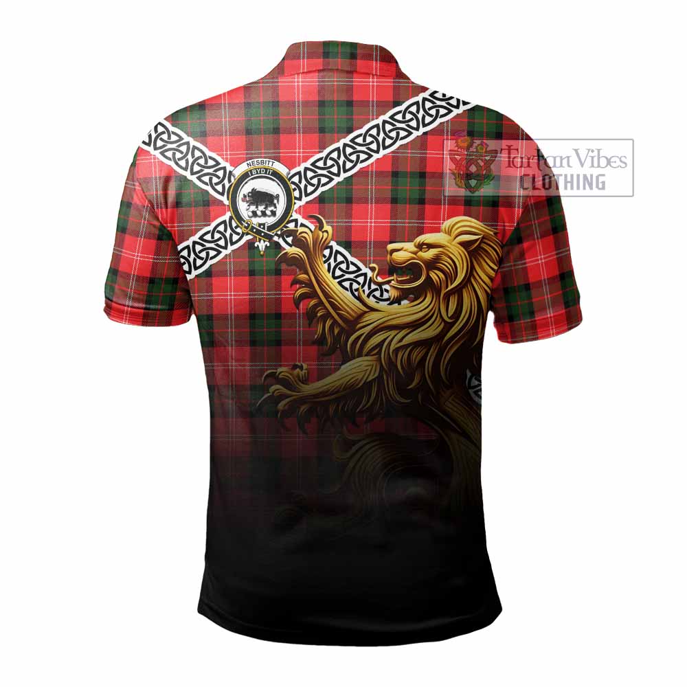 Tartan Vibes Clothing Nesbitt (Nisbet) Crest Tartan Polo Shirt with Golden Lion Emblem Celtic Style