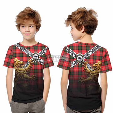 Tartan Vibes Clothing Nesbitt (Nisbet) Crest Tartan Kid T-Shirt with Golden Lion Emblem Celtic Style