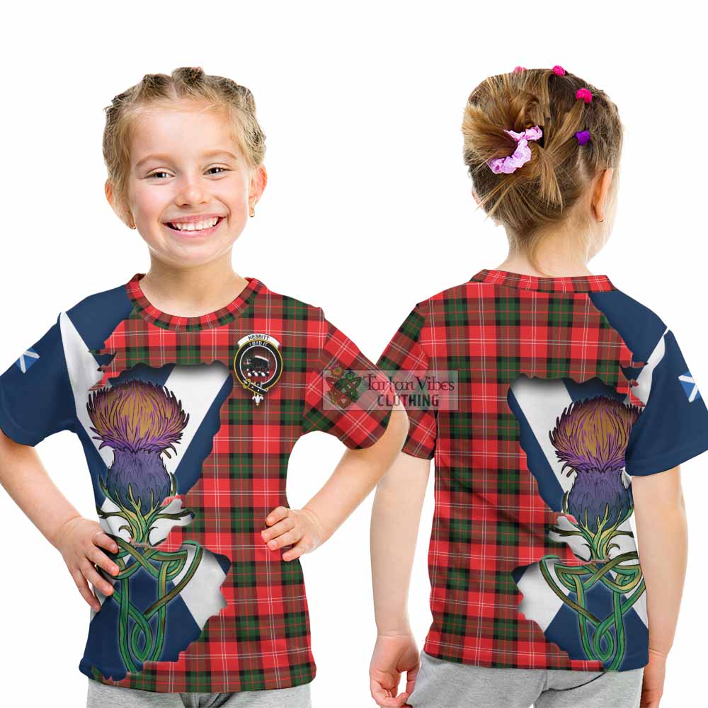 Tartan Vibes Clothing Nesbitt (Nisbet) Tartan Family Crest Kid T-Shirt Scottish Thistle Celtic Inspired