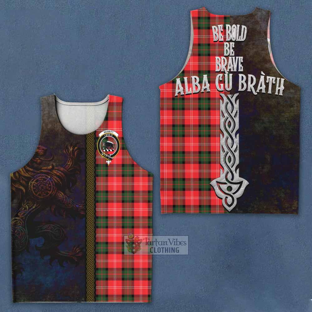 Tartan Vibes Clothing Nesbitt (Nisbet) Tartan Family Crest Men's Tank Top Alba Gu Brath Be Brave Lion Ancient Style
