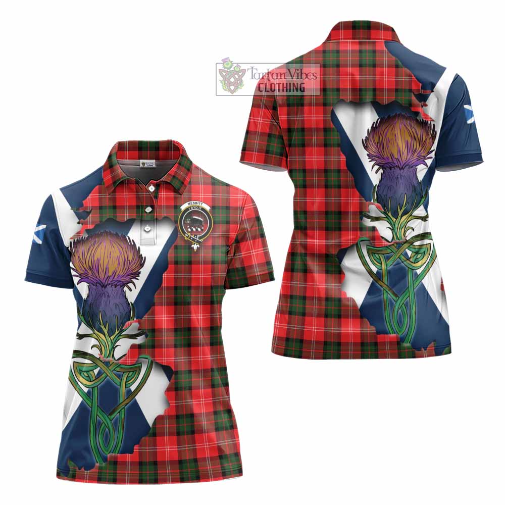 Tartan Vibes Clothing Nesbitt (Nisbet) Tartan Family Crest Women's Polo Shirt Scottish Thistle Celtic Inspired