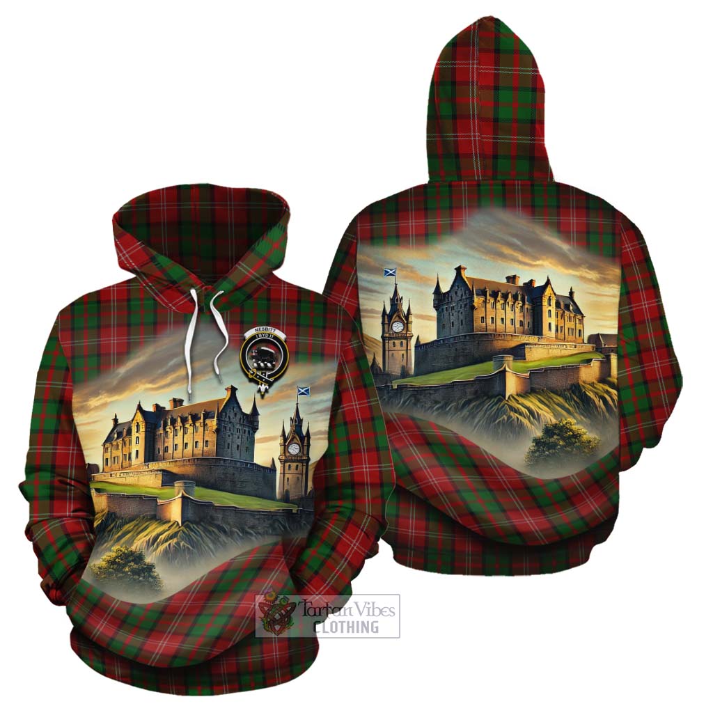Tartan Vibes Clothing Nesbitt (Nisbet) Tartan Family Crest Cotton Hoodie with Scottish Ancient Castle Style