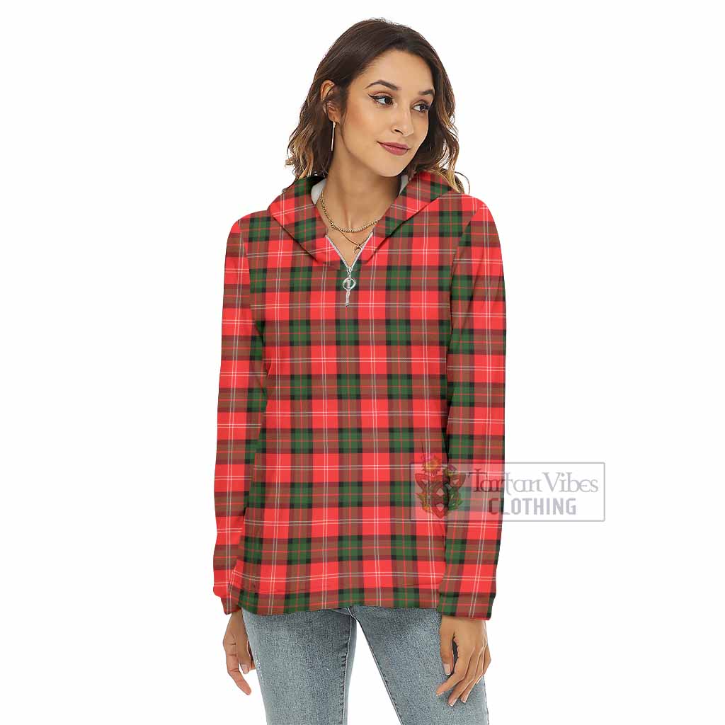 Tartan Vibes Clothing Nesbitt (Nisbet) Tartan Women's Borg  Half Zip Fleece Hoodie