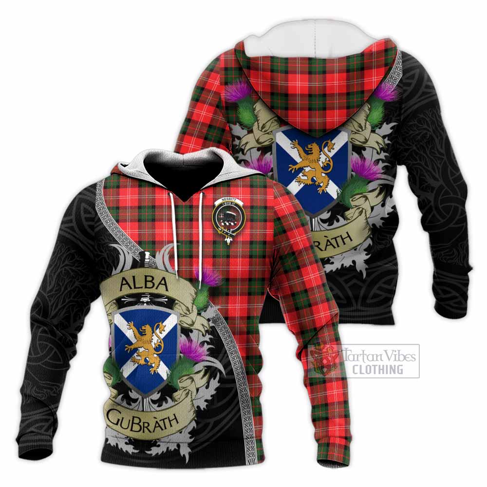 Tartan Vibes Clothing Nesbitt (Nisbet) Tartan Family Crest Knitted Hoodie Lion Rampant Royal Thistle Shield Celtic Inspired