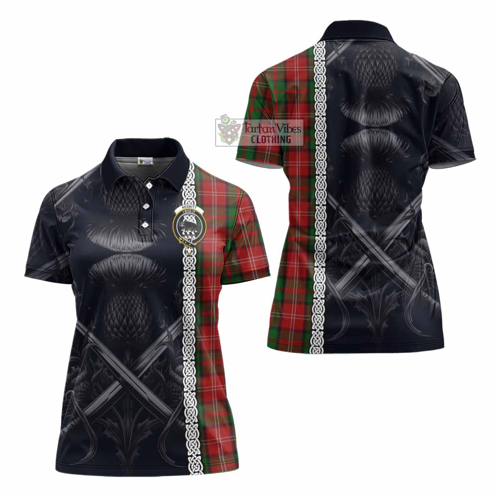 Tartan Vibes Clothing Nesbitt (Nisbet) Tartan Women's Polo Shirt with Family Crest Cross Sword Thistle Celtic Vibes