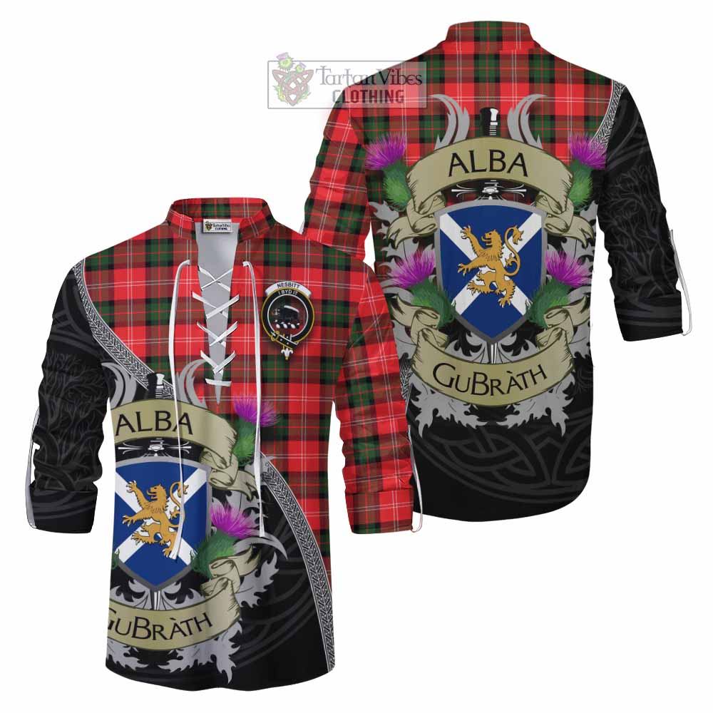 Tartan Vibes Clothing Nesbitt (Nisbet) Tartan Family Crest Ghillie Kilt Shirt Lion Rampant Royal Thistle Shield Celtic Inspired