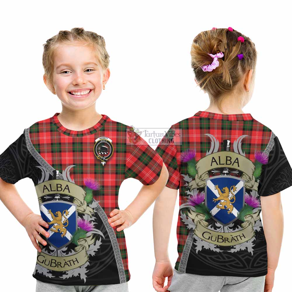 Tartan Vibes Clothing Nesbitt (Nisbet) Tartan Family Crest Kid T-Shirt Lion Rampant Royal Thistle Shield Celtic Inspired