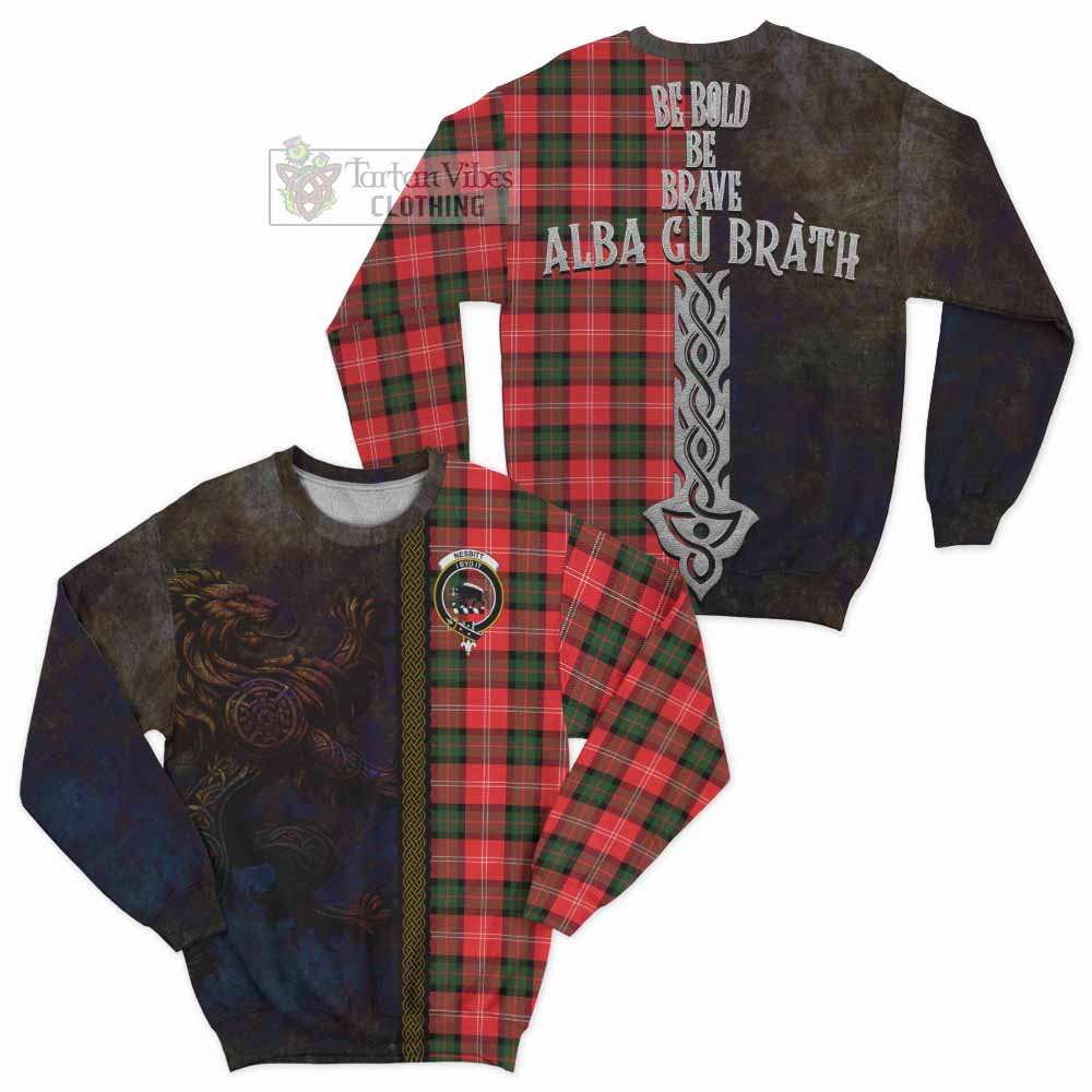 Tartan Vibes Clothing Nesbitt (Nisbet) Tartan Family Crest Sweatshirt Alba Gu Brath Be Brave Lion Ancient Style