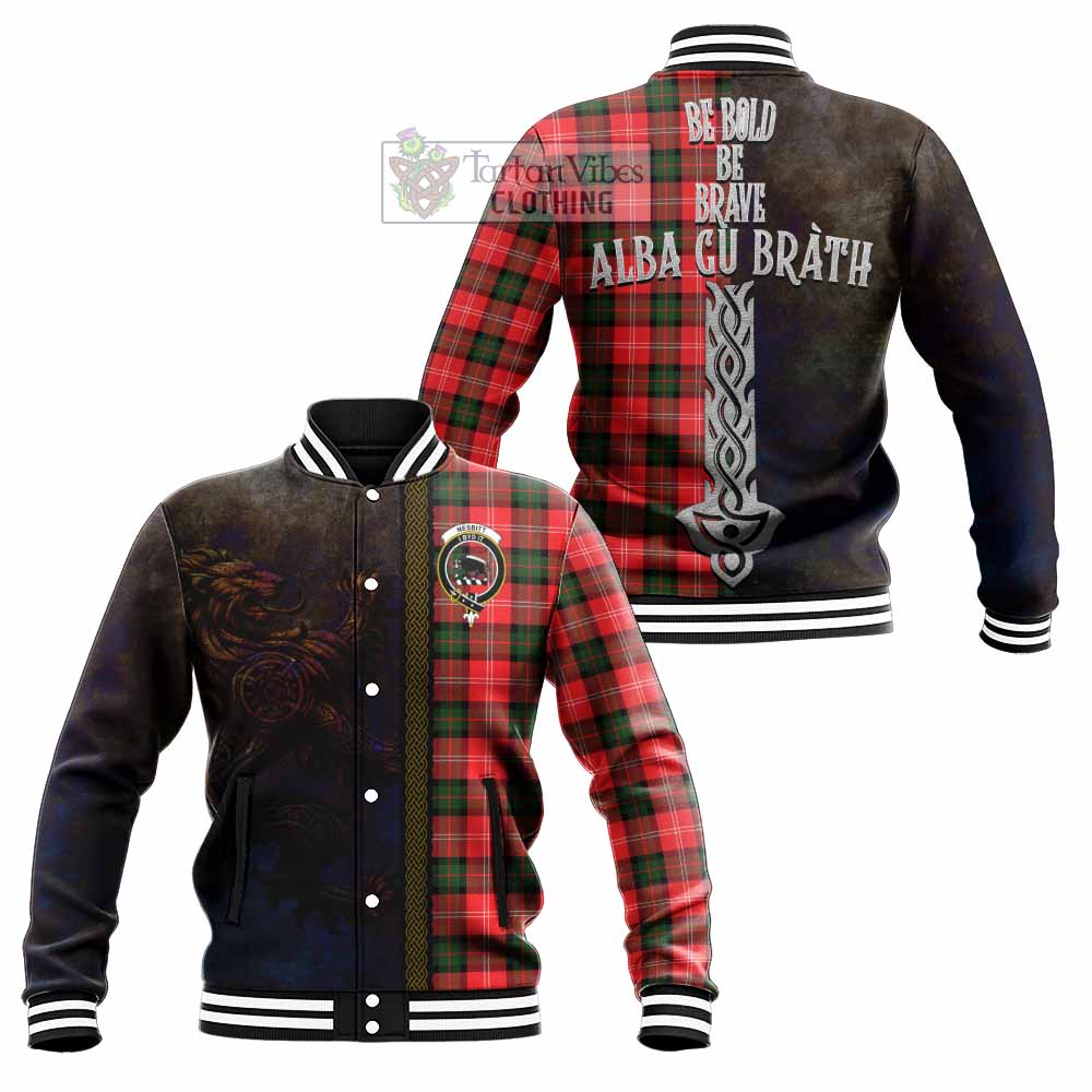 Tartan Vibes Clothing Nesbitt (Nisbet) Tartan Family Crest Baseball Jacket Alba Gu Brath Be Brave Lion Ancient Style