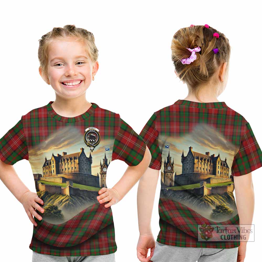 Tartan Vibes Clothing Nesbitt (Nisbet) Tartan Family Crest Kid T-Shirt with Scottish Ancient Castle Style