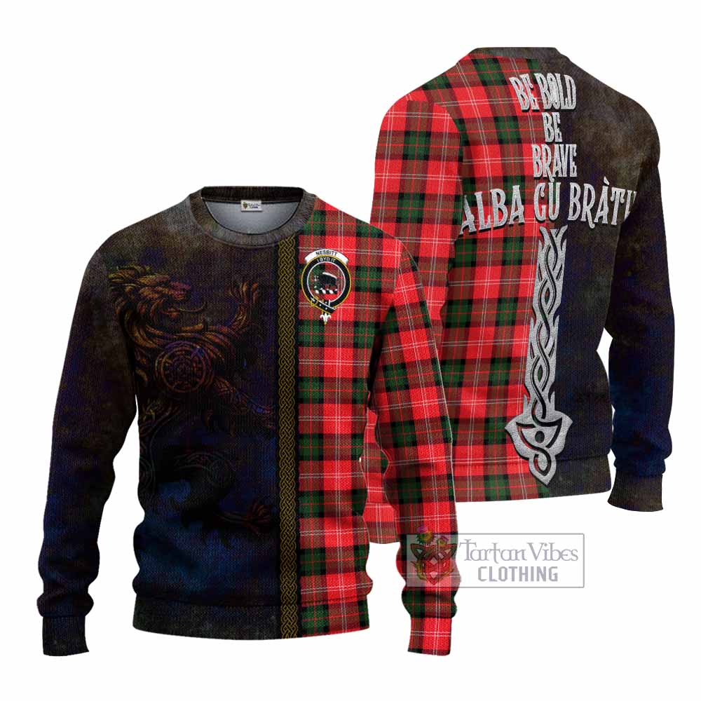Tartan Vibes Clothing Nesbitt (Nisbet) Tartan Family Crest Knitted Sweater Alba Gu Brath Be Brave Lion Ancient Style