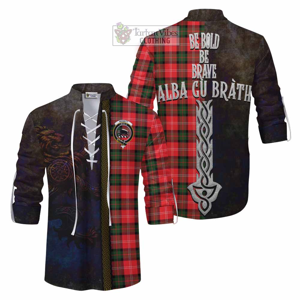 Tartan Vibes Clothing Nesbitt (Nisbet) Tartan Family Crest Ghillie Kilt Shirt Alba Gu Brath Be Brave Lion Ancient Style