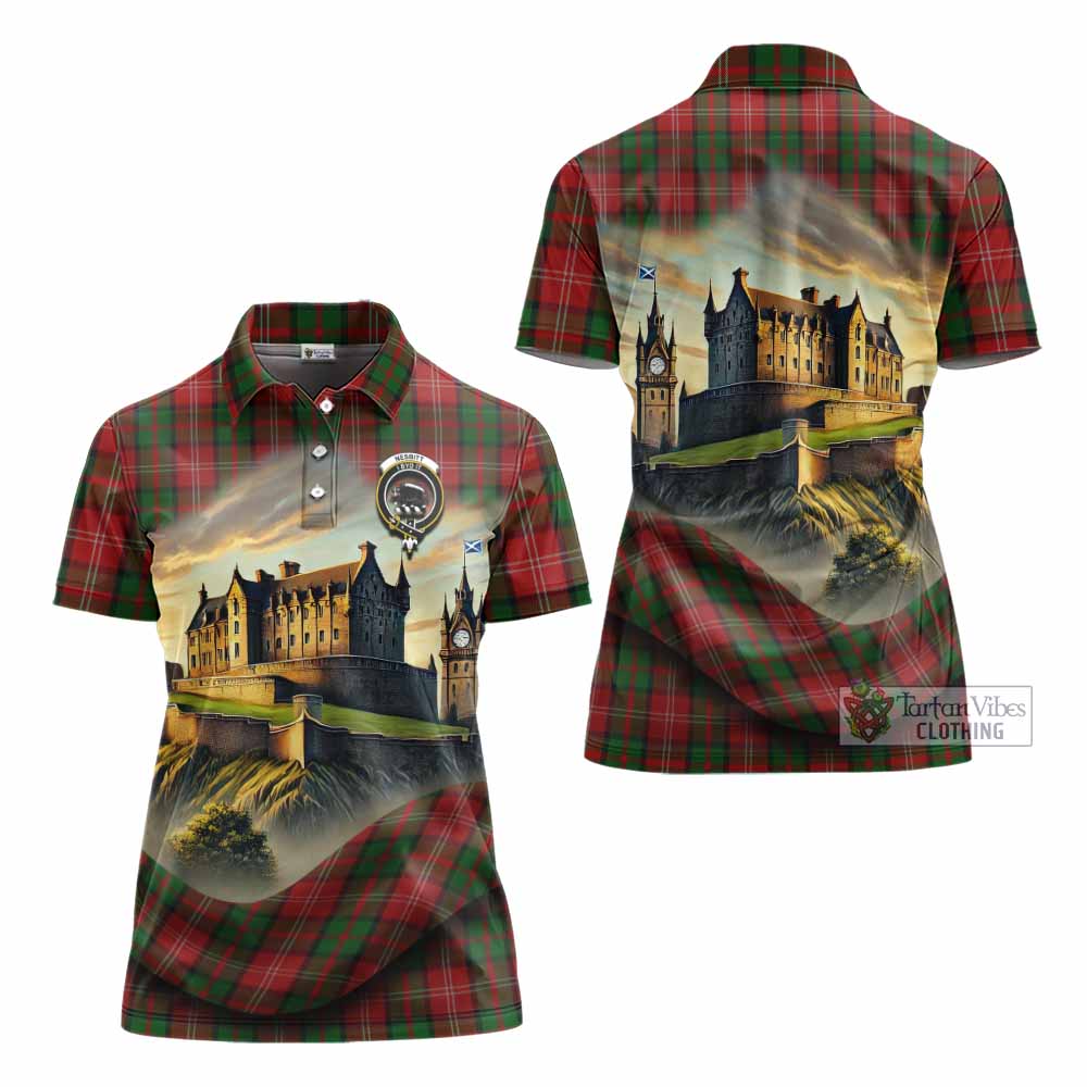Tartan Vibes Clothing Nesbitt (Nisbet) Tartan Family Crest Women's Polo Shirt with Scottish Ancient Castle Stype