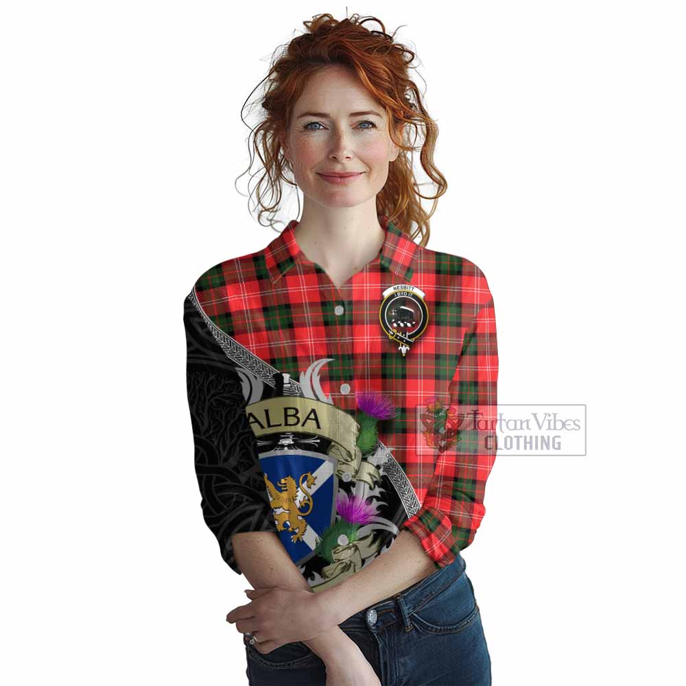 Tartan Vibes Clothing Nesbitt (Nisbet) Tartan Family Crest Women's Casual Shirt Lion Rampant Royal Thistle Shield Celtic Inspired