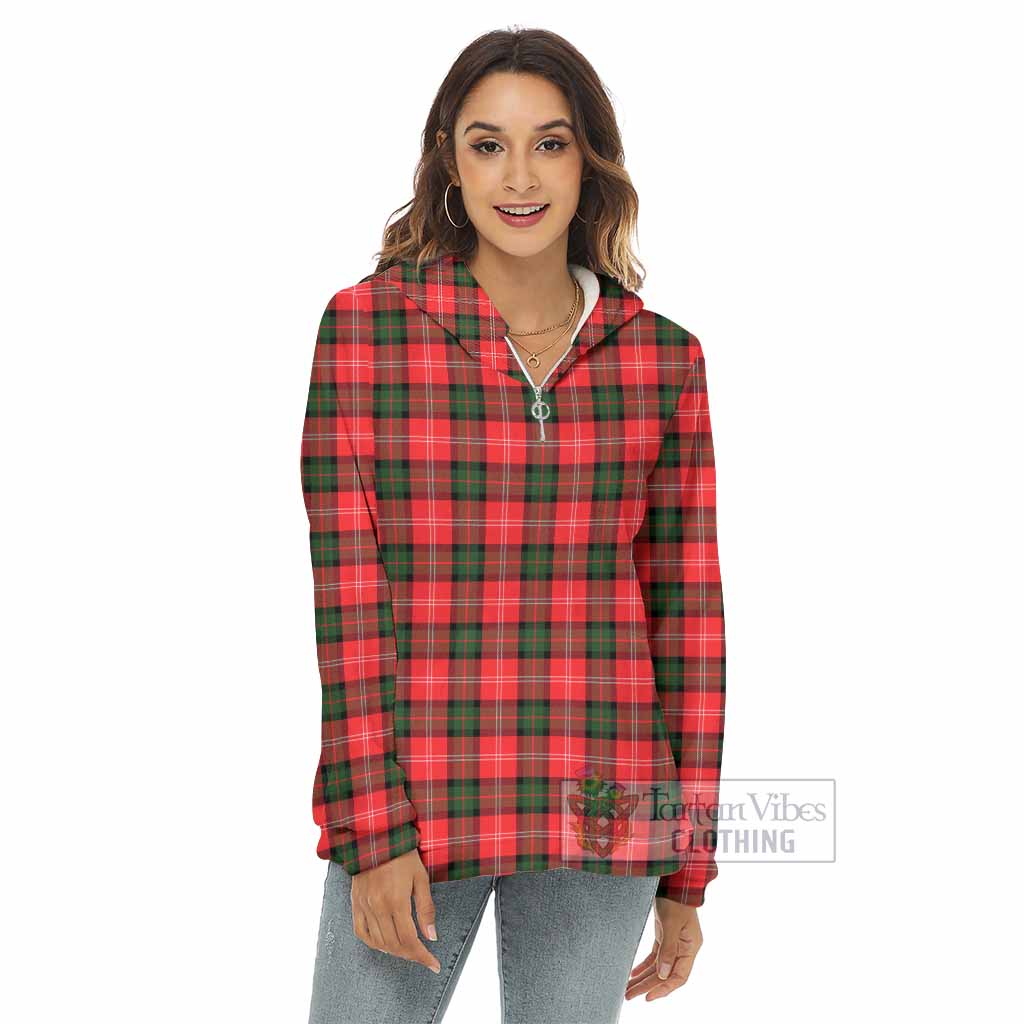 Tartan Vibes Clothing Nesbitt (Nisbet) Tartan Women's Borg  Half Zip Fleece Hoodie