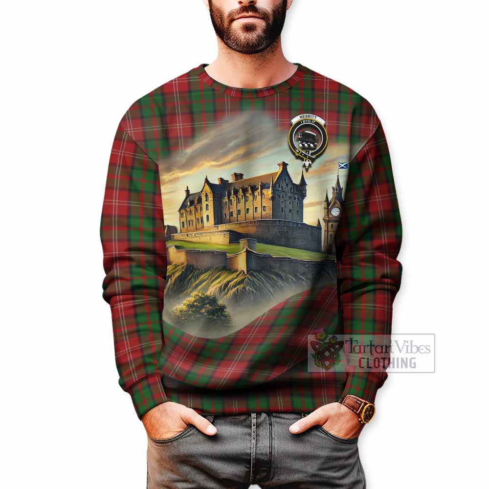 Tartan Vibes Clothing Nesbitt (Nisbet) Tartan Family Crest Sweatshirt with Scottish Ancient Castle Style