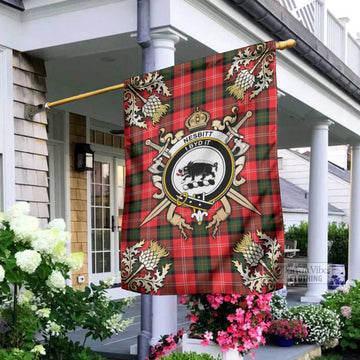 Nesbitt (Nisbet) Tartan Garden Flag with Family Crest and Golden Thistle Crossed Sword Design