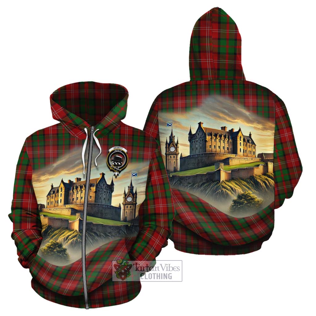 Tartan Vibes Clothing Nesbitt (Nisbet) Tartan Family Crest Cotton Hoodie with Scottish Ancient Castle Style