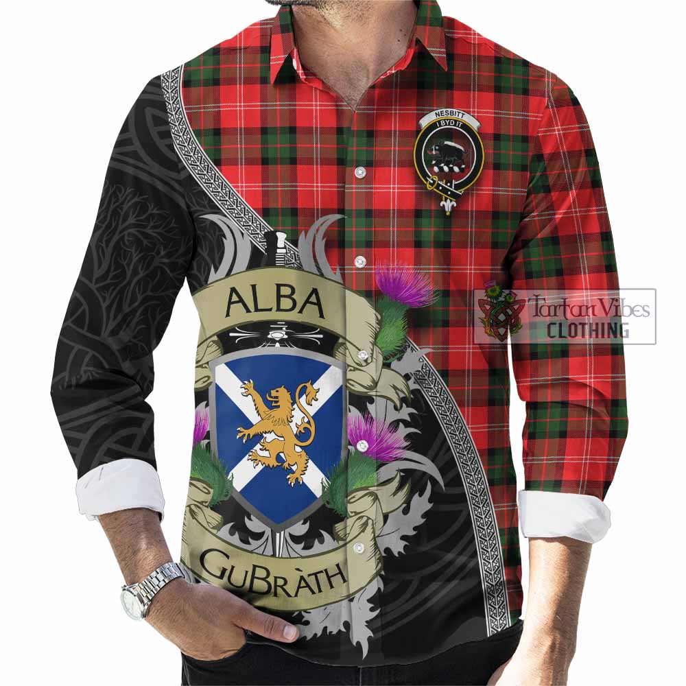 Tartan Vibes Clothing Nesbitt (Nisbet) Tartan Family Crest Long Sleeve Button Shirt Lion Rampant Royal Thistle Shield Celtic Inspired