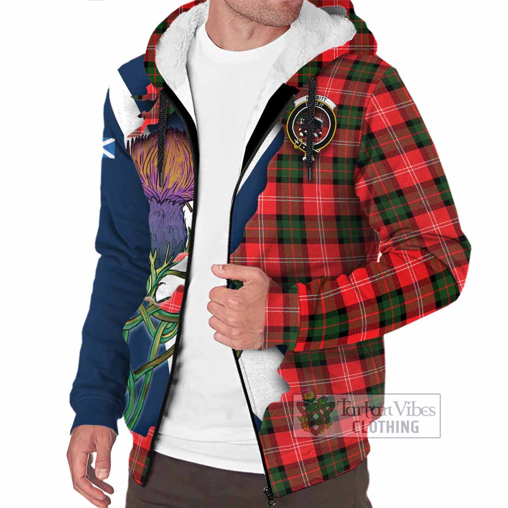 Tartan Vibes Clothing Nesbitt (Nisbet) Tartan Family Crest Sherpa Hoodie Scottish Thistle Celtic Inspired