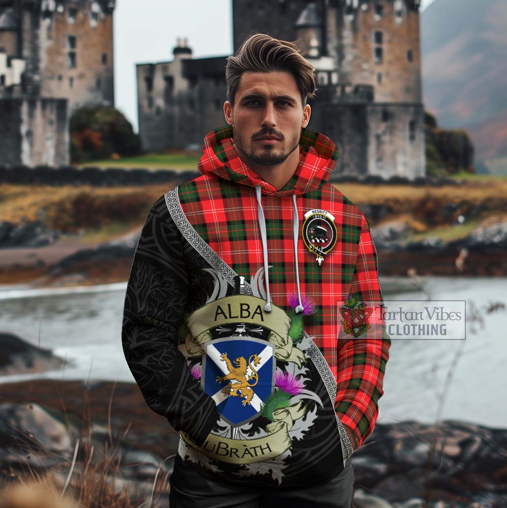 Tartan Vibes Clothing Nesbitt (Nisbet) Tartan Family Crest Cotton Hoodie Lion Rampant Royal Thistle Shield Celtic Inspired