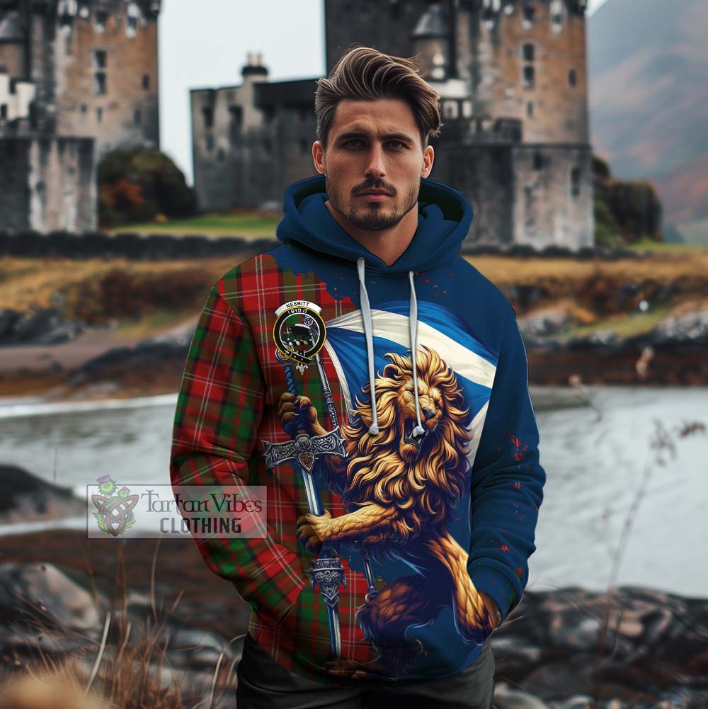 Tartan Vibes Clothing Nesbitt (Nisbet) Tartan Family Crest Cotton Hoodie with Scottish Majestic Lion