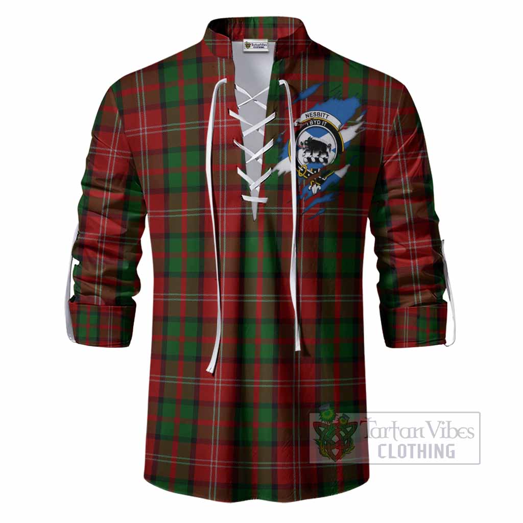 Nesbitt (Nisbet) Clan Crest In Me Tartan Ghillie Shirt Scotland Flag Style