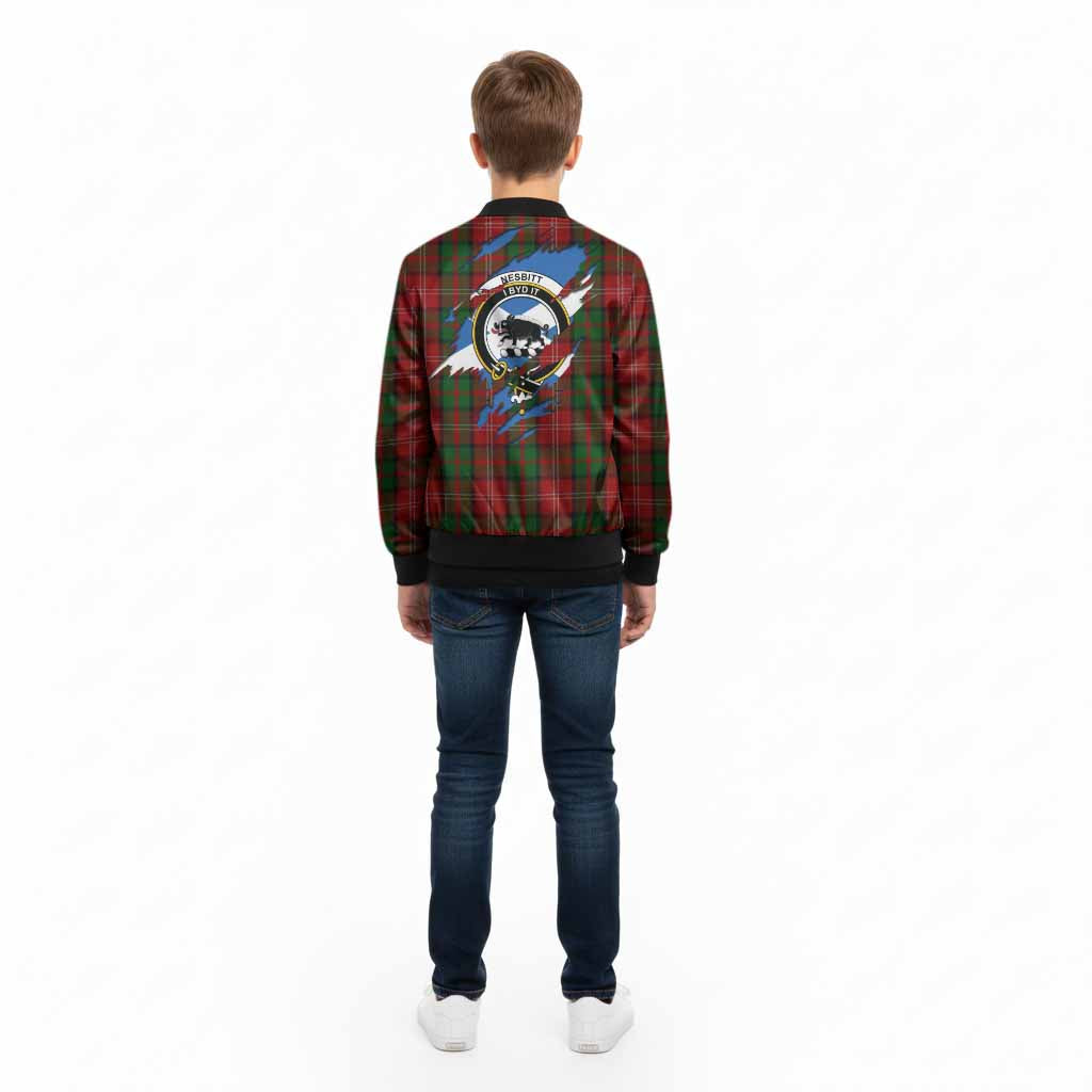 Nesbitt (Nisbet) Clan Crest In Me Tartan Kid Bomber Jacket Scotland Flag Style