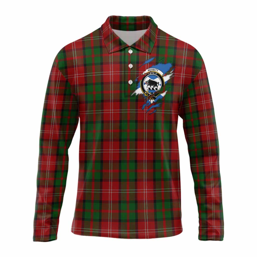 Nesbitt (Nisbet) Clan Crest In Me Tartan Long Sleeve Polo Shirt Scotland Flag Style