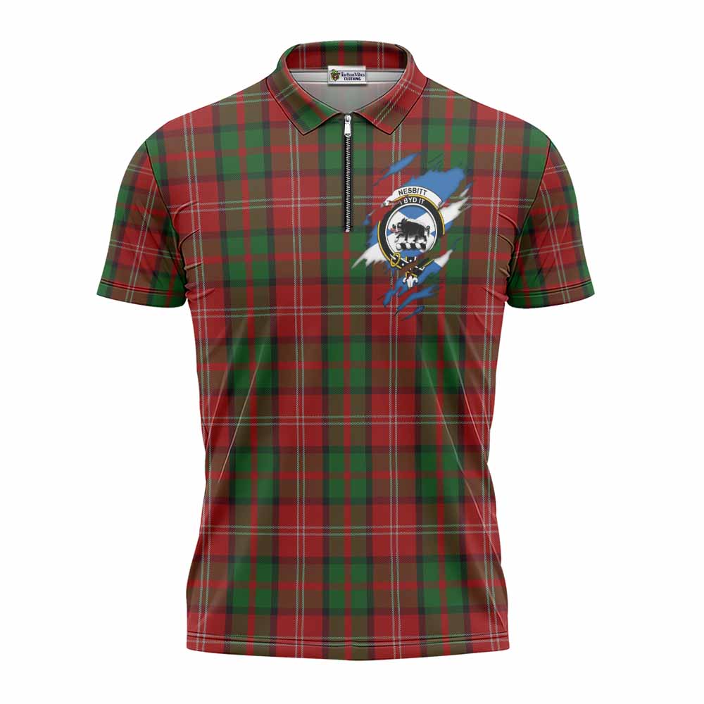 Nesbitt (Nisbet) Clan Crest In Me Tartan Zipper Polo Shirt Scotland Flag Style