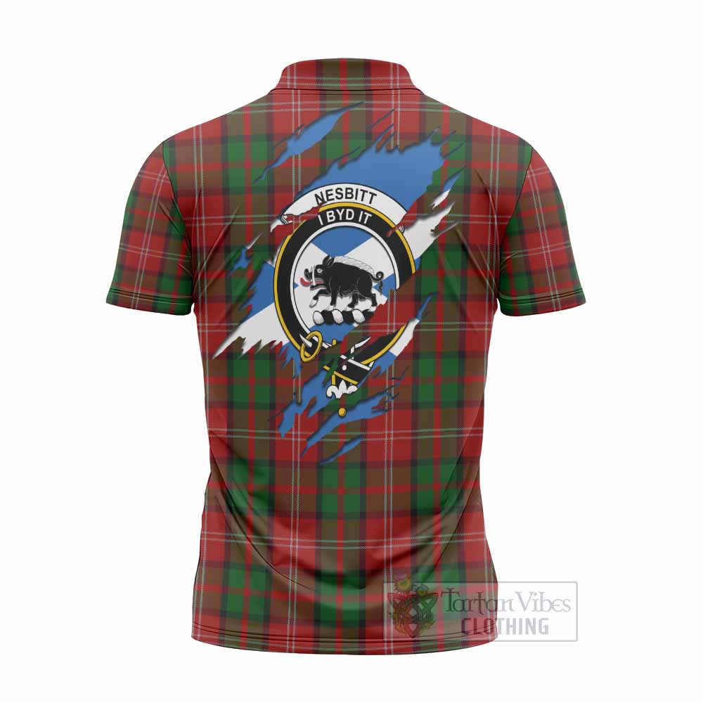 Nesbitt (Nisbet) Clan Crest In Me Tartan Zipper Polo Shirt Scotland Flag Style