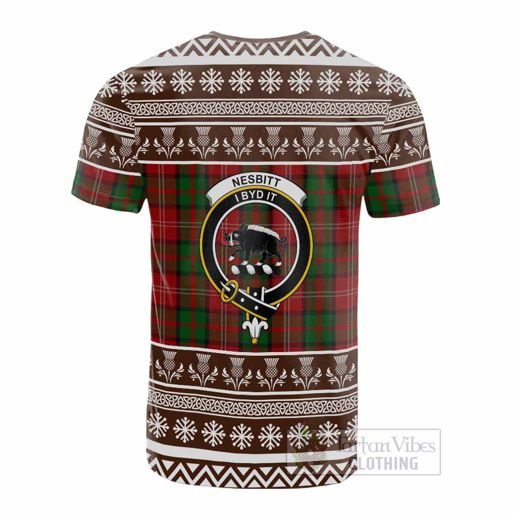 Nesbitt (Nisbet) Clan Tartan Christmas Cotton T-shirt with Family Crest - Tartan Vibes Clothing