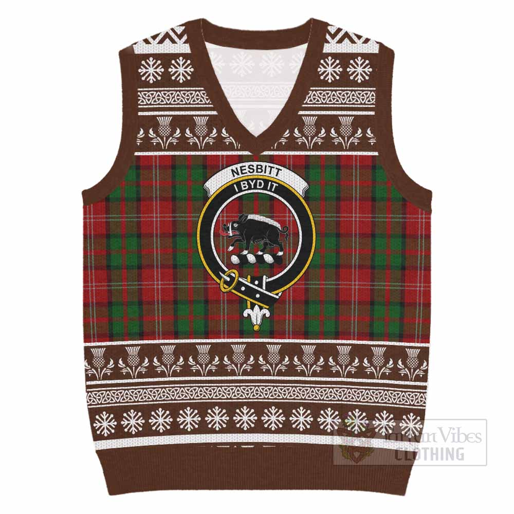 Nesbitt (Nisbet) Clan Tartan Christmas Knitted V-Neck Vest with Family Crest - Tartan Vibes Clothing