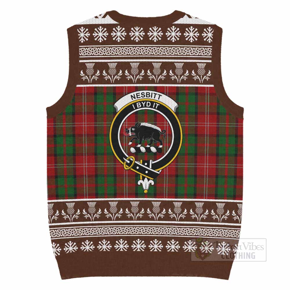 Nesbitt (Nisbet) Clan Tartan Christmas Knitted V-Neck Vest with Family Crest - Tartan Vibes Clothing