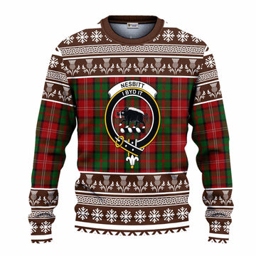 Nesbitt (Nisbet) Clan Tartan Christmas Ugly Sweater with Family Crest