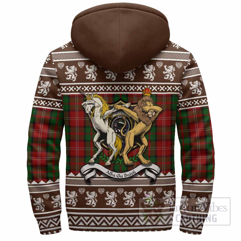 Nesbitt (Nisbet) Clan Tartan Crest Christmas Fleece Hoodie Coat of Arms Funny Style - Tartan Vibes Clothing