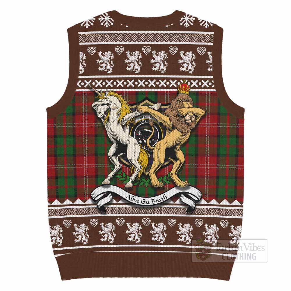 Nesbitt (Nisbet) Clan Tartan Crest Christmas Knitted V-Neck Vest Coat of Arms Funny Style - Tartan Vibes Clothing