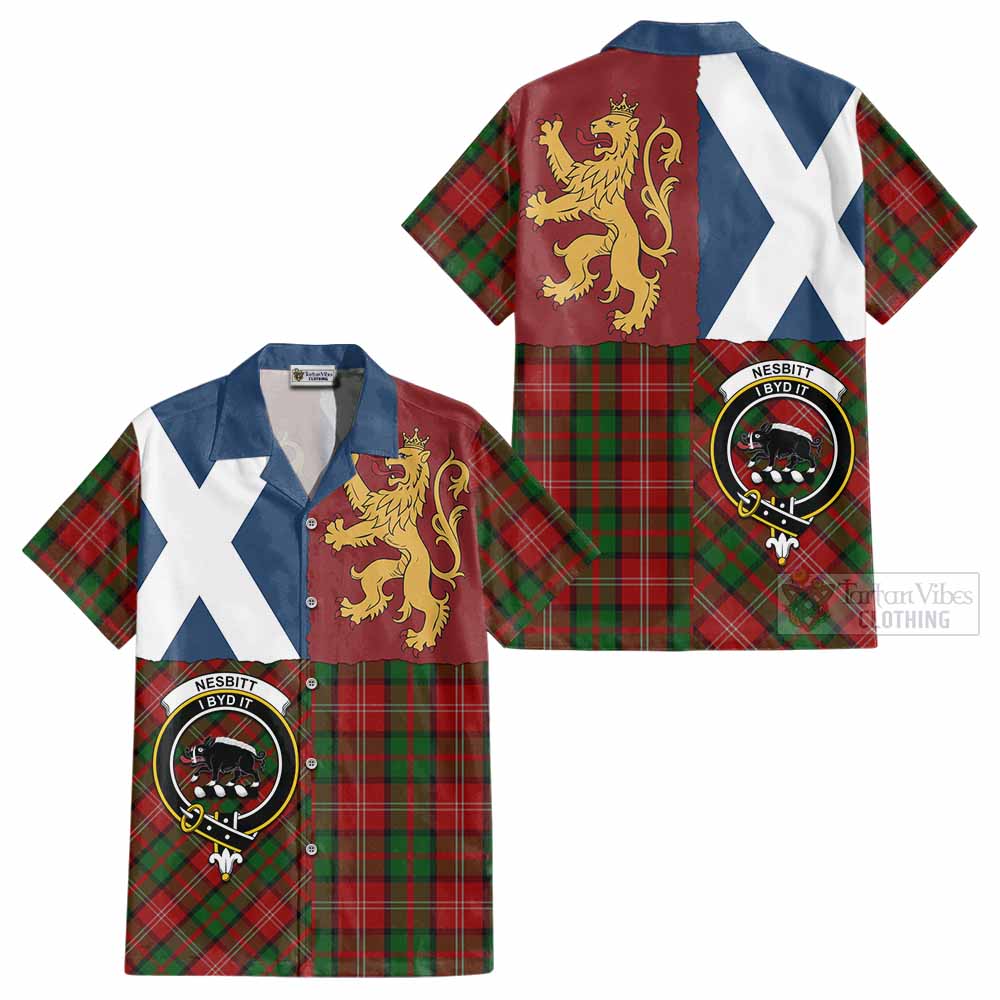 Nesbitt (Nisbet) Crest Tartan Cotton Hawaiian Shirt with Lion Rampant Saltire Style - Tartan Vibes Clothing