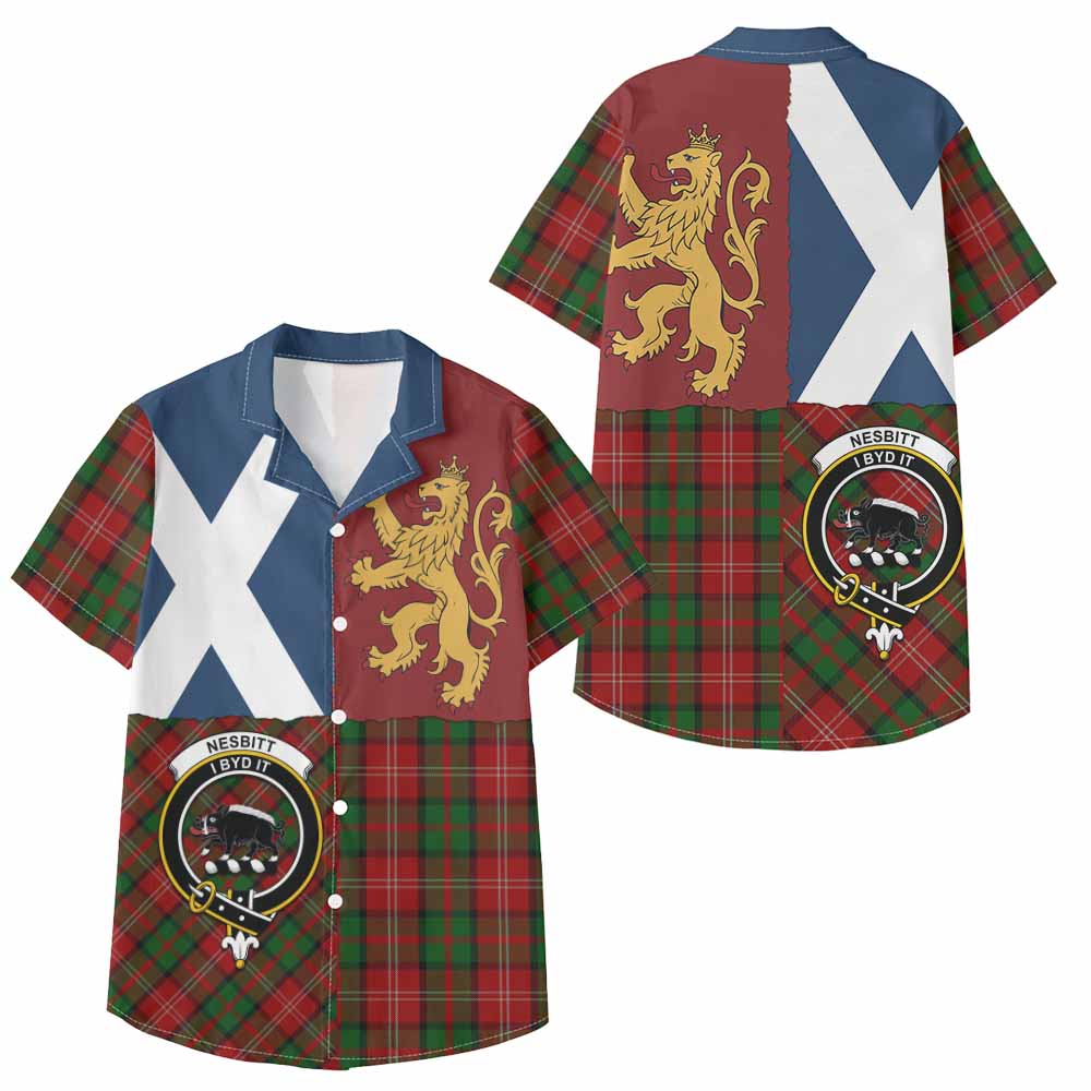 Nesbitt (Nisbet) Crest Tartan Kid Hawaiian Shirt with Lion Rampant Saltire Style - Tartan Vibes Clothing