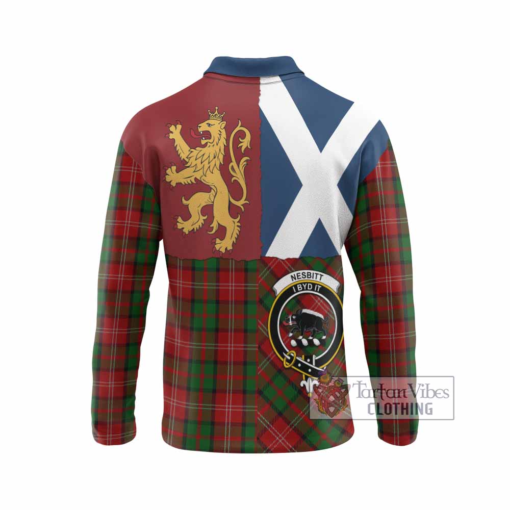 Nesbitt (Nisbet) Crest Tartan Long Sleeve Polo Shirt with Lion Rampant Saltire Style