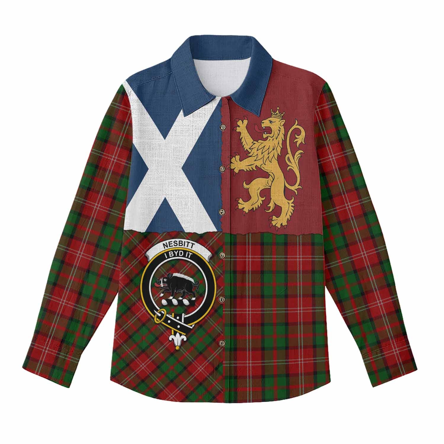 Nesbitt (Nisbet) Crest Tartan Women Casual Shirt with Lion Rampant Saltire Style