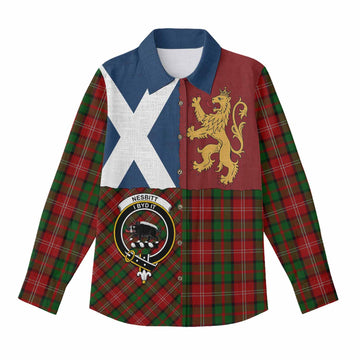 Nesbitt (Nisbet) Crest Tartan Women Casual Shirt with Lion Rampant Saltire Style